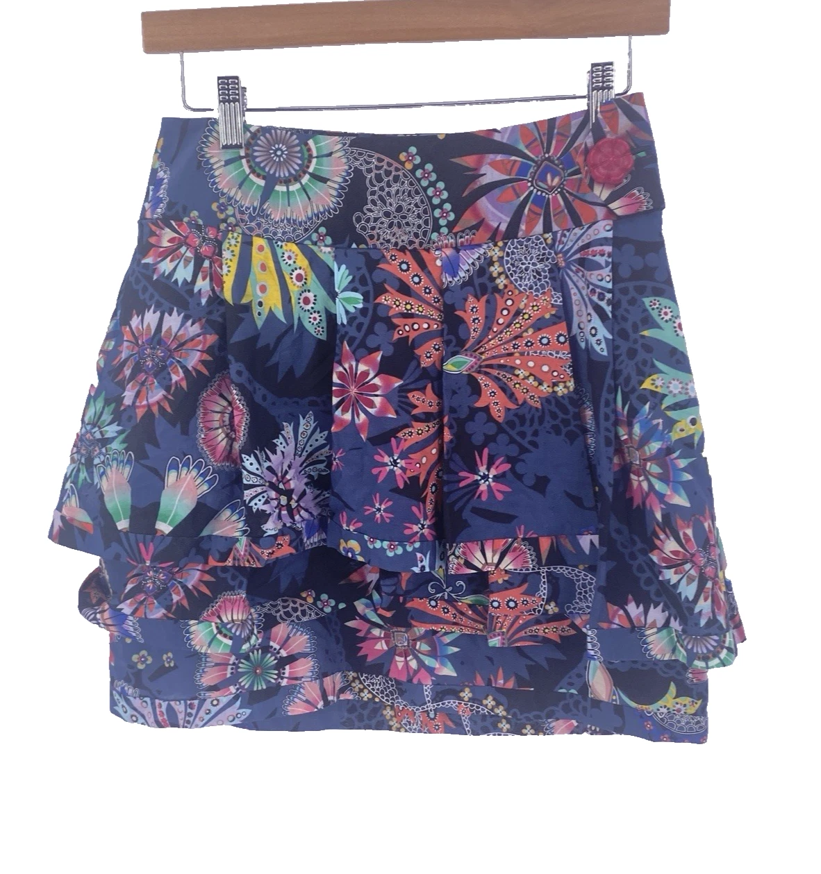 Anthropologie LEIFSDOTTIR Skirt Womens 4 Bold Floral Print Tiered Ruffle Mini