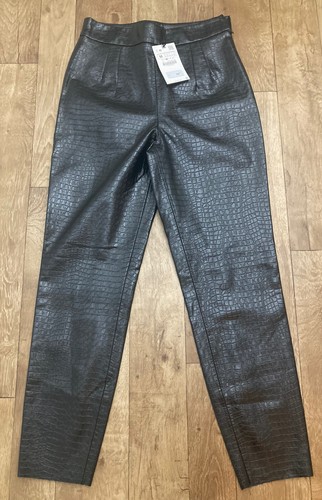 Zara Women’s Black Faux Leather Croc Print High Waisted Slim Trousers M A60 - Picture 8 of 11