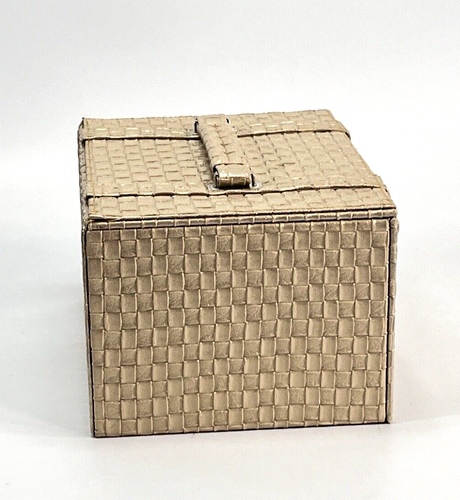 Yik Fung Makeup Case Box Gold Weave 2 Drawer Organizer Snap Straps - Picture 5 of 9