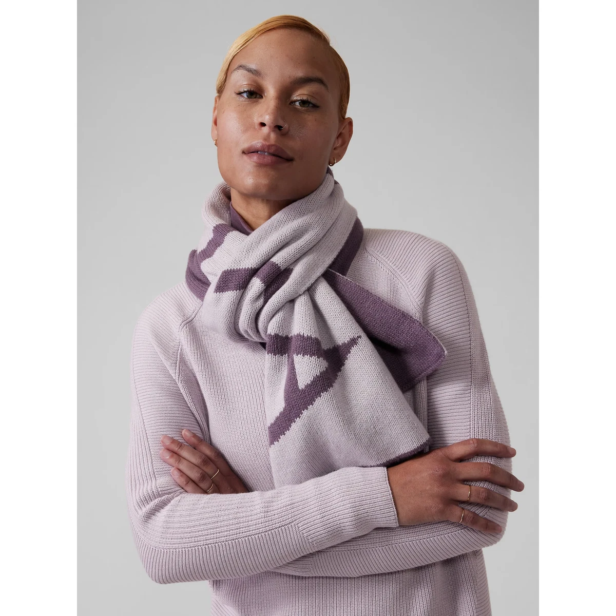 Athleta Daily Knit Scarf Dark Sky Violet/Shasta Purple Wool Cashmere Size  OS | eBay