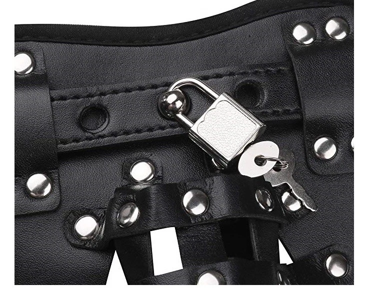 Dispositivo de castidad jaula de cuero sintético con bloqueo para hombres pene masculino tanga calzoncillos Foto 3 de 4