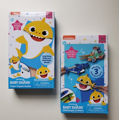 Lot 2 Baby Shark Crafts Paper Puppet Buddy & Clothespin Critters Kit Nickelodeon