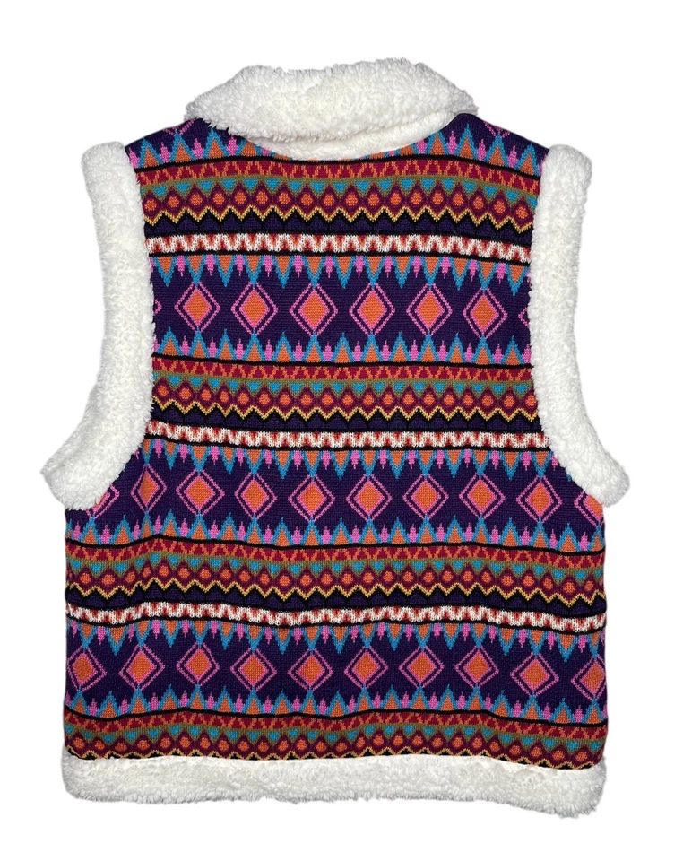 Johnny Was XL Yuya Sherpa Reversible Vest Alpaca Blend Print Ivory Jacket $398 - Image 4 of 4