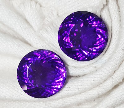 100 Ct Certified Natural Violet Amethyst Pair Loose Gem Untreated Round Cut O182