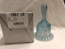 VTG Fenton Art Glass 1967 L9 Iridized Ice Blue Bell 5.5" Daisy & Button;NIB
