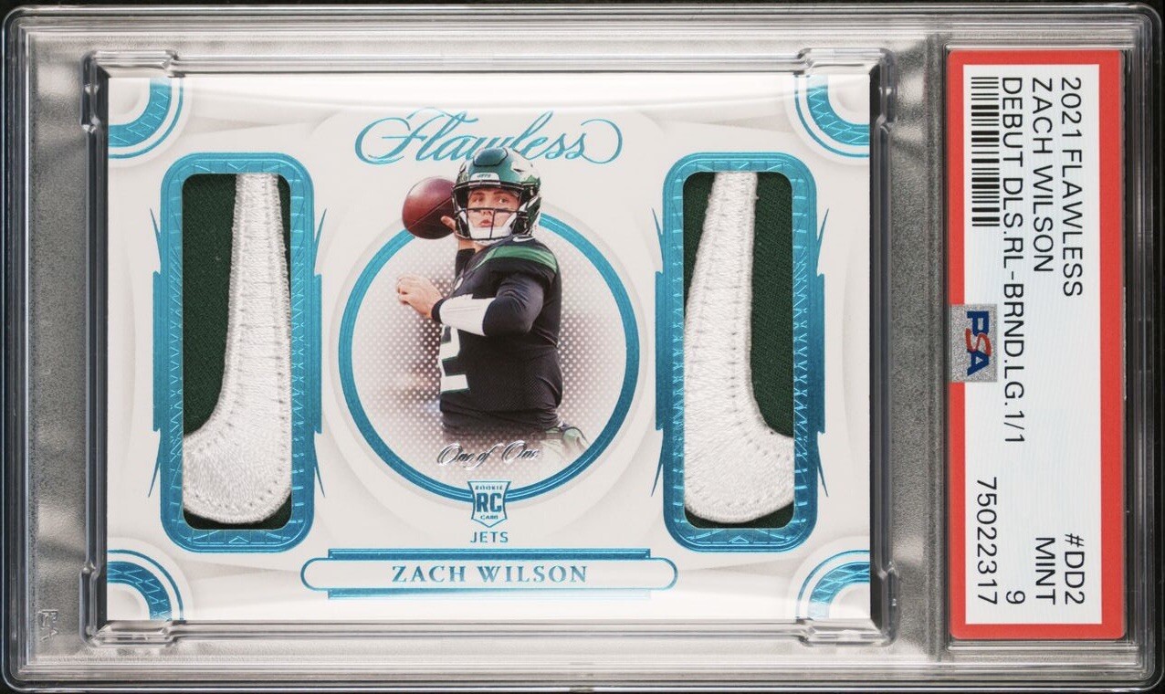 Zach Wilson Panini Flawless Debut Duals Relics #DD2 Brand Logo 1/1