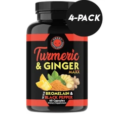 Angry Supplements Natural Turmeric Ginger Maxx, Joint Support Flexibility, 4-PK