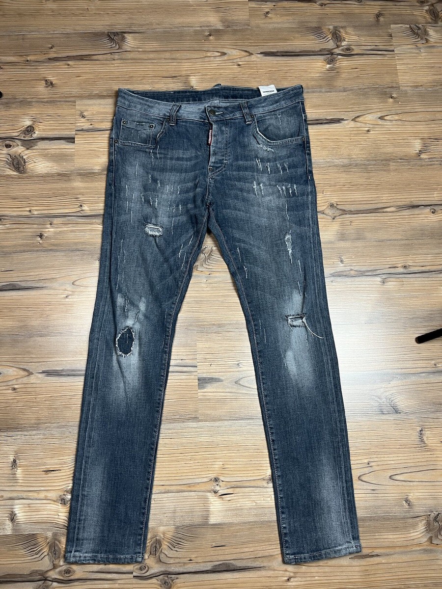 パンツ DSQUARED2 Skinny Dan Jean S71LB0677 42 Dsquared2 Skinny Dan Blue Distressed Denim Stretchy Slim Fit