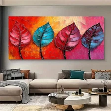 Vibrant Graffiti Leaf Art Print Unframed Canvas Painting for Living