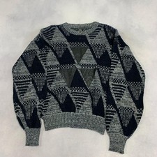Vintage Abstract Knitted Jumper Patterned Grandad Knit Sweater Men's M