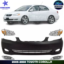 Front Bumper Cover Fascia & Head Light Kit For 2005-2008 Toyota Corolla