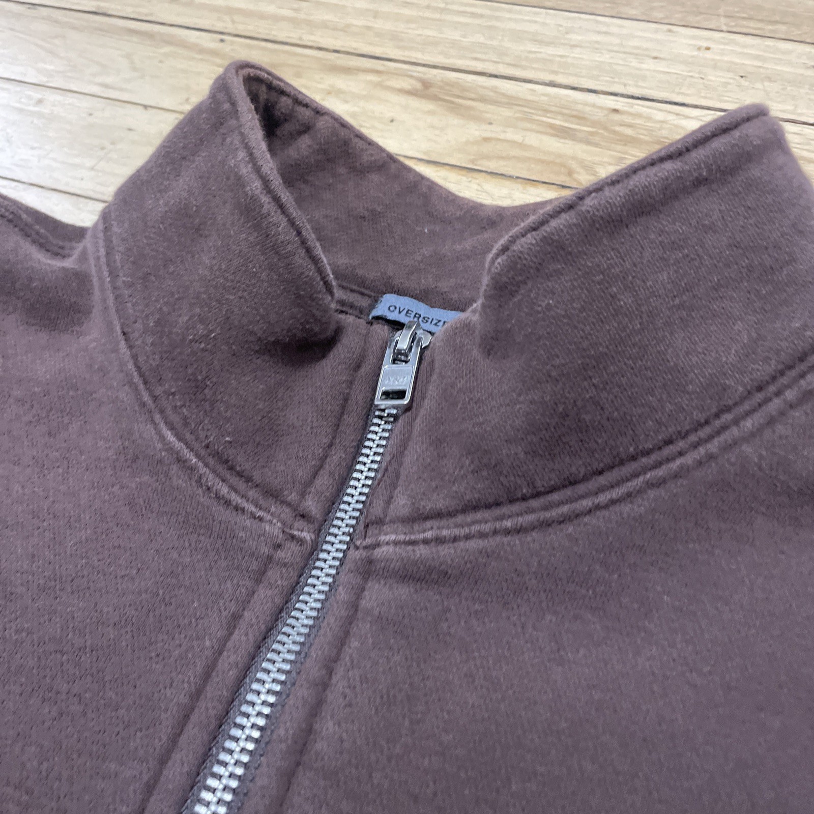 Abercrombie & Fitch 1/4 Zip Pullover Men S Oversized Brown Soft A&F Essentials thumbnail 4