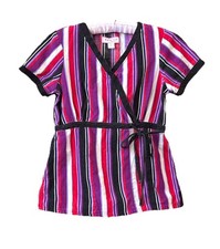 Koi, S, Colorful Scrub Top With Pockets and Tie Belt, Striped Multi Colored,   