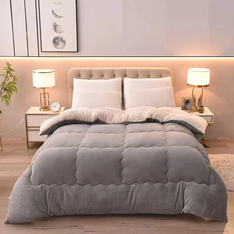 Solidcolor Double-sided Duvet Lamb Wool Flannel Quilt Warm Comfort Mattress - Image 2 of 4