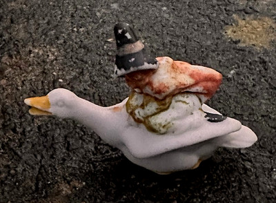 Seltener antiker Biskuit Weihnachten Tortenaufleger Dekoration alte Mutter reitet auf einer Gans