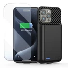 13800mAh Battery Case cover w/ Tempered Glass for iPhone 15 Pro Max (6.7 inch)
