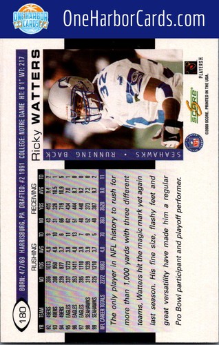 2000 Score Seattle Seahawks #180 Ricky Watters - Picture 2 of 2