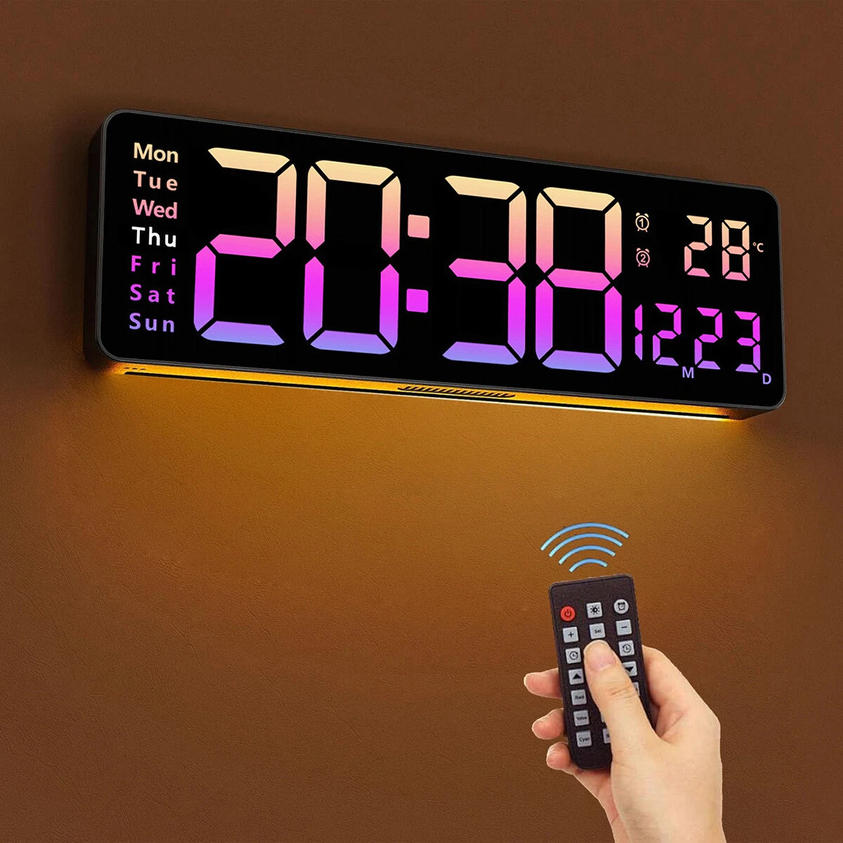 16" Large Digital Wall Clock with Remote, Large Display LED Wall Clock Timer USA