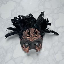 Venetian Masquerade Mask Pegasus Bronze Black Feathers Theater Paper Mache