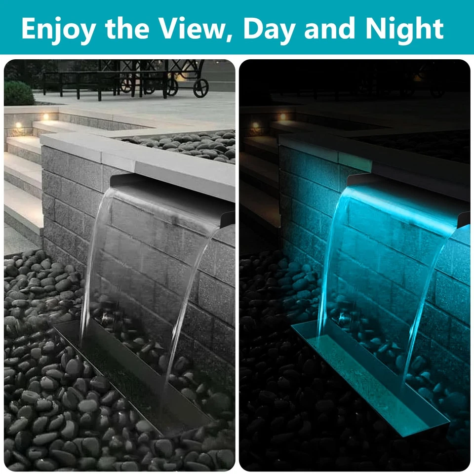 Kit de cachoeira de lago tudo em 1 com luzes LED, vertedouro de aço inoxidável de 8 polegadas... - Imagem 3 de 4