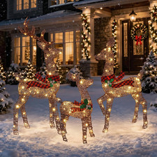 3-Piece 3D Lighted Christmas Deer Family Set, 146 Warm White LED Reindeer Decora
