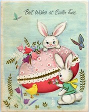 Vintage American Greeting Card Best Wishes at Easter Time Bunny Rabbits c1960s