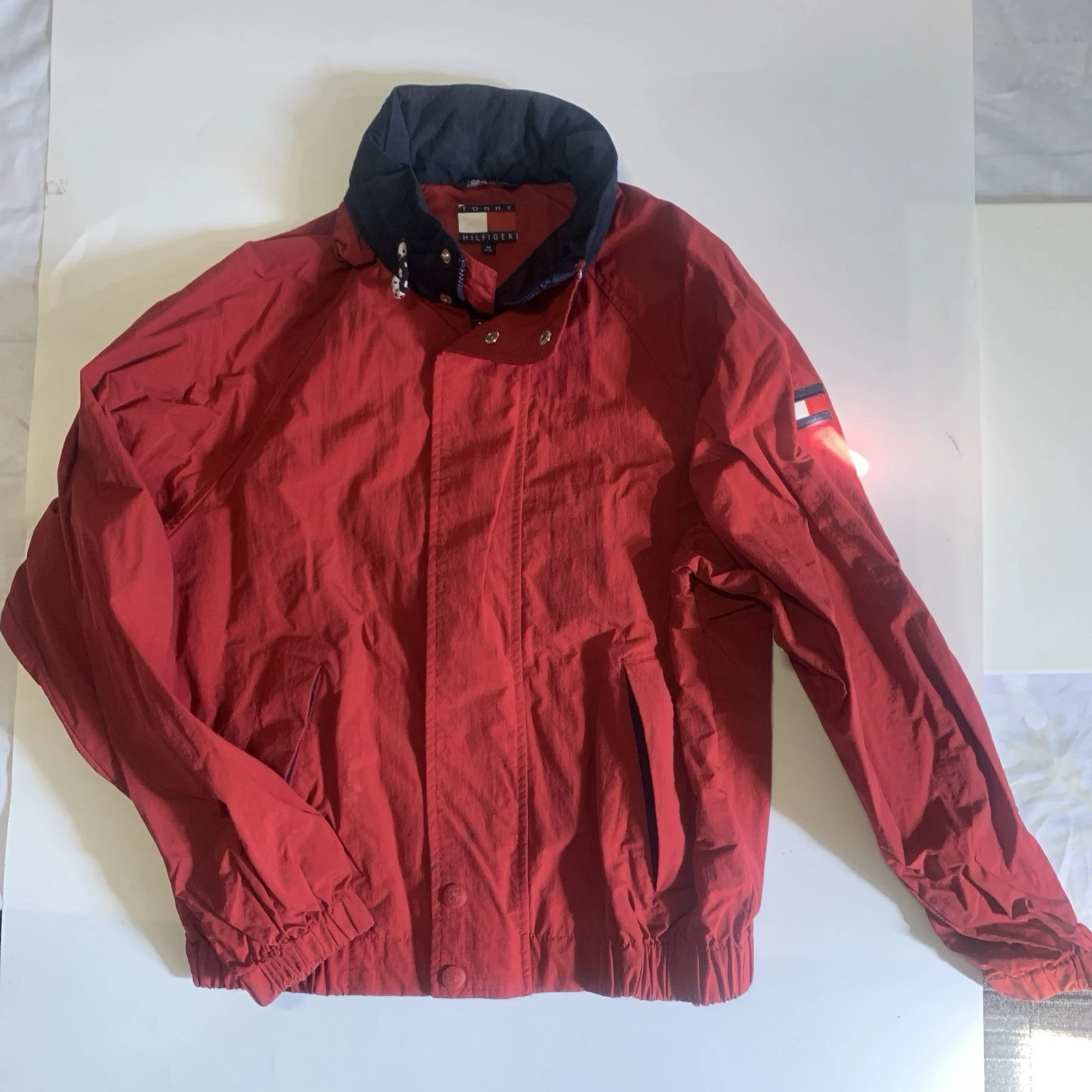 Vintage Retro Red Tommy Hilfiger Windbreaker Jacket Size Small