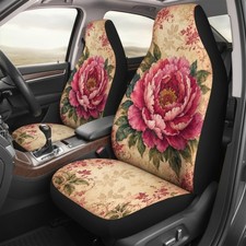 Vintage Peony Car Seat Covers, Pink Floral Auto Seat Protectors
