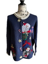 Tiara International Small embroidered Woman s 2004 Christmas Sweater Cardigan