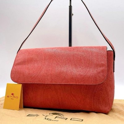ETRO Paisley Leather Shoulder Bag Red Womens h241 Dust Bag Brand Card Authentic