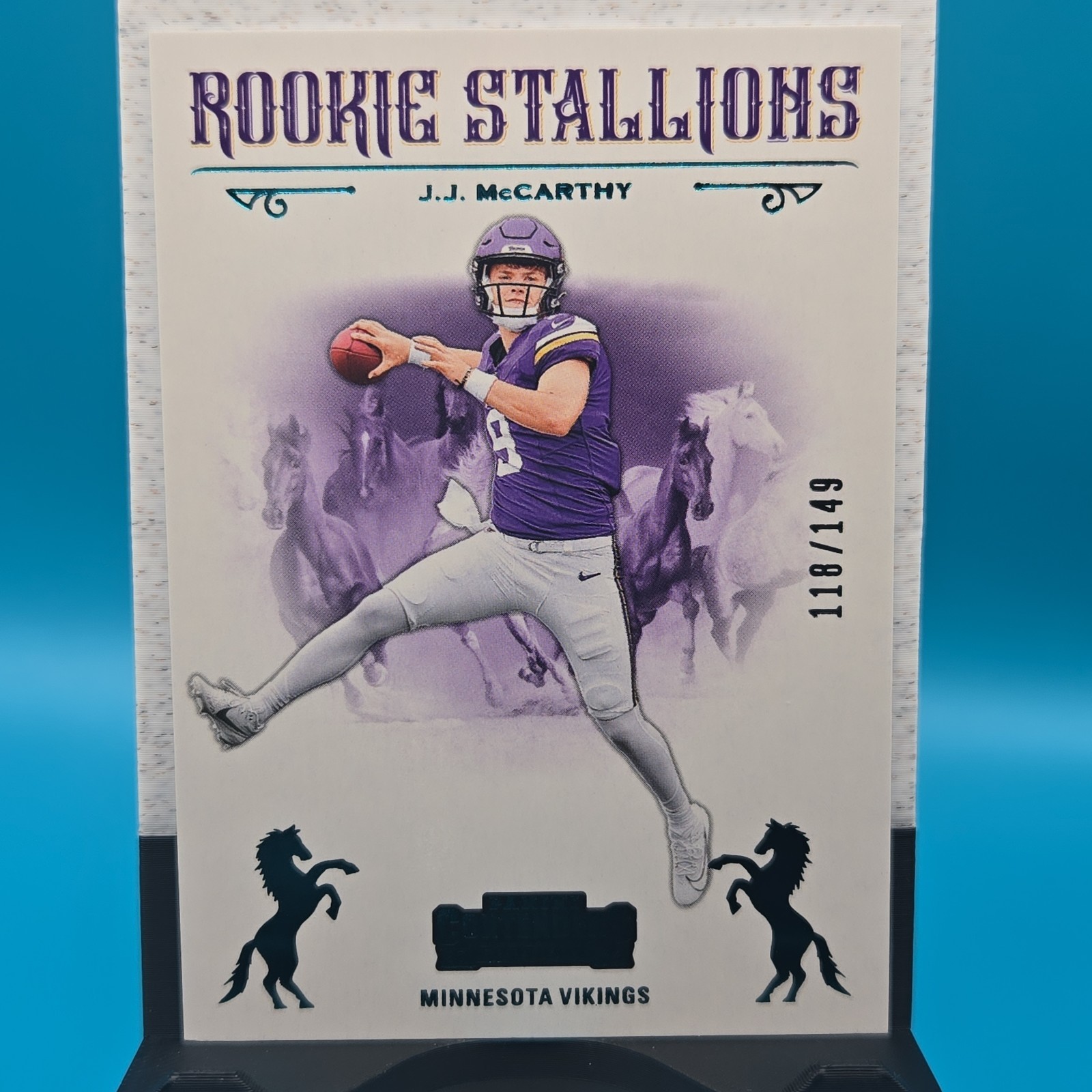 2024 Panini Contenders - Rookie Stallions J.J. McCarthy #9 Teal /149 (RC)