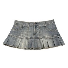 Vintage Y2K 2000s light blue wash Denim Mini Skirt with Pleated Hem