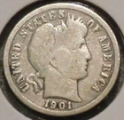 Silver Dime - Barber - 1901 (Cleaned)