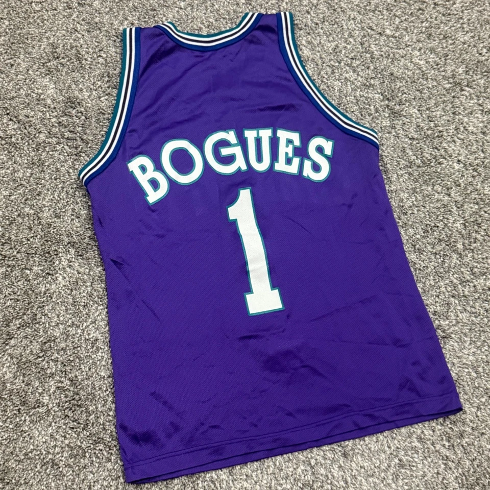 Camiseta deportiva de baloncesto de colección de los 90 Charlotte Hornets Muggsy Bogues NBA campeón para hombre 40 M Foto 4 de 4