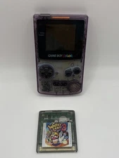 Nintendo Game Boy Color Handheld System Atomic Purple Tested W/ Wario Land 3