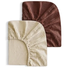 SNOOZYNEST 2pk Muslin Baby Crib Sheets, 100% Cotton, Breathable, 28x52"