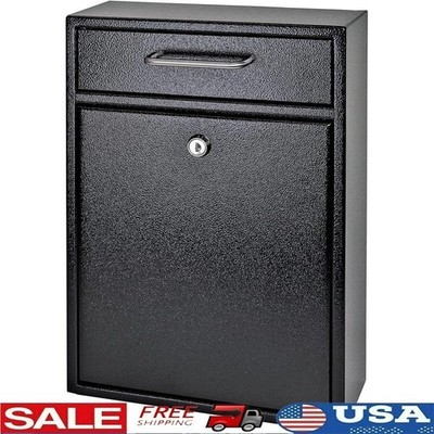 Wall Mounted Security Mailbox Drop Box W/ Lock Anti-Pry Latch Heavy Duty Steel