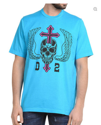 NWT Men's Aqua Blue Authentic DSQUARED2 Graphic Logo T-shirt - Size Medium