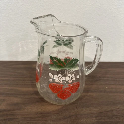Anchor Hocking Vintage Strawberry Patch Glass Pitcher 1950's