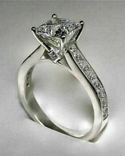 2CT Princess-Cut Lab Created Solitaire Engagement Ring 14K White Gold Plated