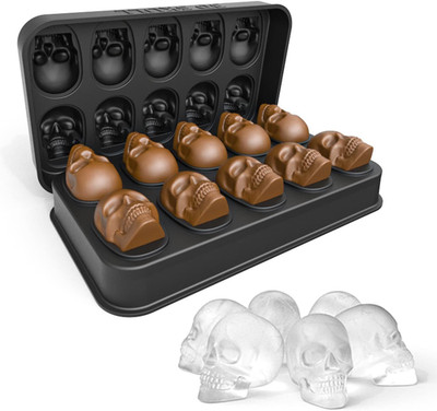 3D Skull Eiswürfelformen Schwarz Silikon Ice Cubes mit Deckel Mache 10x
