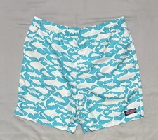 Vineyard Vines Shorts Mens Medium Blue Shark Print Swim Trunks Mesh Lined Beach