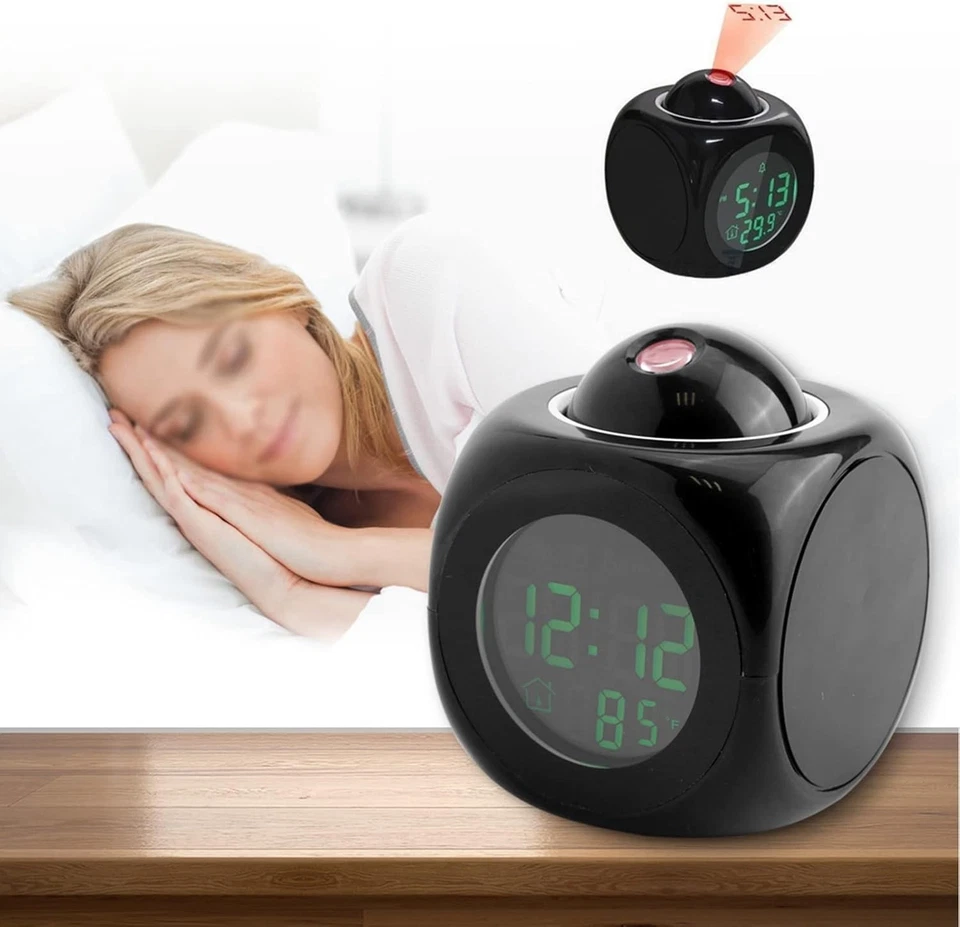 LED Projection Alarm Clock Digital LCD Display Voice Talking Weather Snooze USB - Image 2 of 4