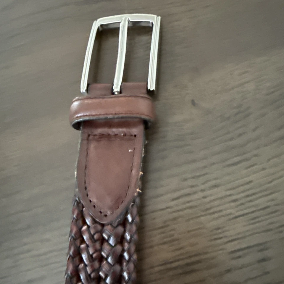 Cinturón trenzado de cuero Perry Ellis para hombre talla 40 hebilla plateada Foto 3 de 4