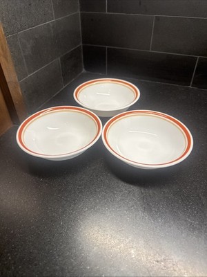 Corelle Cinnamon Chestnut Fruit Dessert Bowls 5 3/8'' Red Tan Stripes, Set of 3