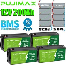 1-4PCS 12V 200AH LiFePO4 Lithium Battery Deep Cycle BMS for Solar RV Off-grid