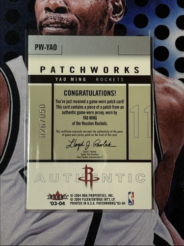 2003-04 Fleer Patchworks Game Worn Patch Multi Color Yao MIng 026/050 Houston - Picture 2 of 2