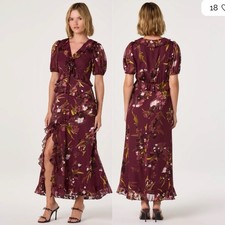 NWT ASTR the Label Bennet Floral Ruffle Trim Midi Dress in Wine MSRP $178 Sz SM