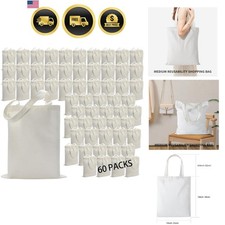 60 Pack Sublimation Tote Bags Blank Canvas Tote Bags Reusable Polyester Groce...