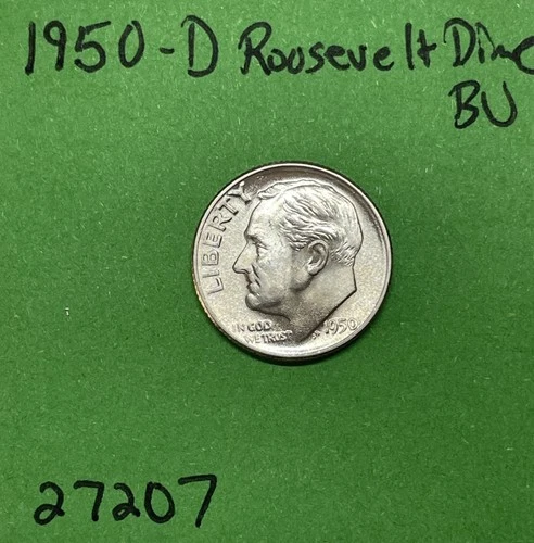 1950 D Roosevelt Dime 10c BU Brilliant Uncirculated 90% Silver US Coin